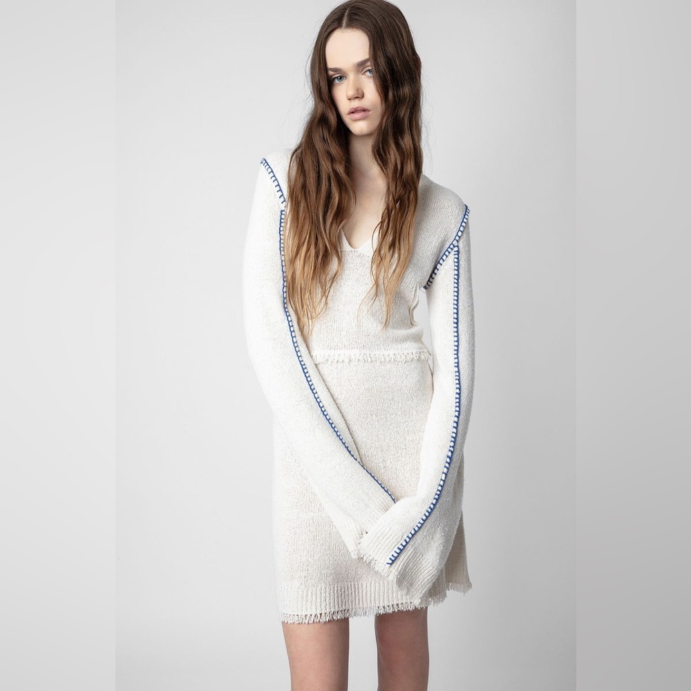 ZADIG & VOLTAIRE Hiko Frayed Trim Silk Blend Minidress, NWT